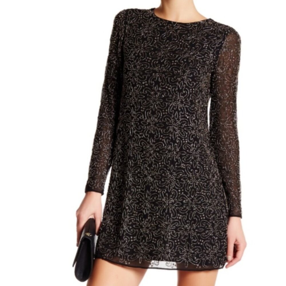 Alice + Olivia Marcia Long Sleeve Beaded Sheath Dress Like New